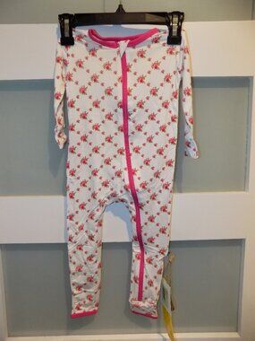 KicKee Pants Print Coverall W/Zipper Natural Rose Trellis Size: 18/24 Months NEW